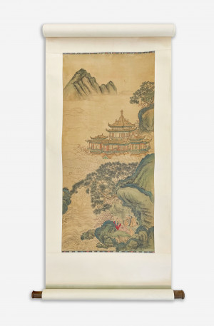 Image for Lot A Chinese Silk Scroll Painting likely 20th century