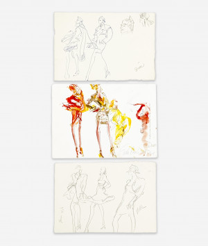 Image for Lot Joe Eula - 3 Fashion Drawings for Dior
