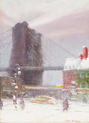 Image for Lot Johann Berthelson - Winter Scene Near Brooklyn Bridge
