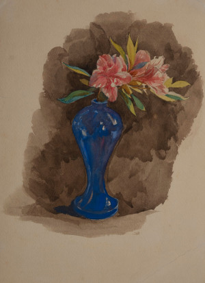 Image for Lot after John LaFarge - Red Flowers in Blue Vase