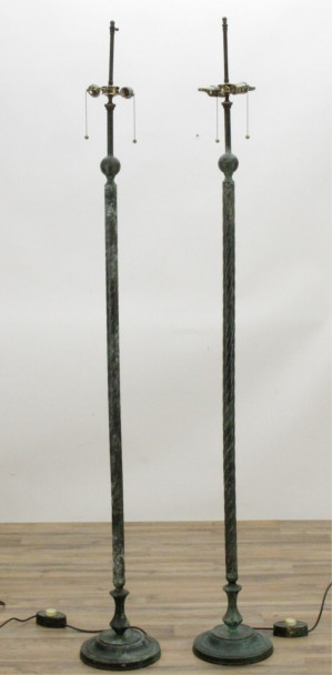 Image for Lot Pair Patinated Metal Classical Form Floor Lamps
