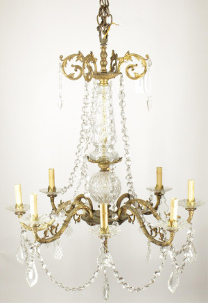 Image for Lot Victorian Gilt Brass, Cut Glass 8-Light Chandelier