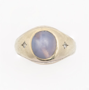 Image for Lot Natural Star Sapphire Oval Cabochon Ring, White Gold
