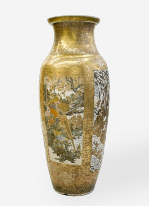 Image for Lot An Exceptionally Large Enameled Porcelain Satsuma Floor Vase