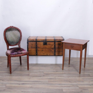 Image for Lot Cherry Side Table, Side Chair & Pine Trunk