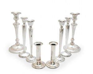 Image for Lot Tiffany &amp; Co. and other makers - Eight Weighted Silver Candlesticks