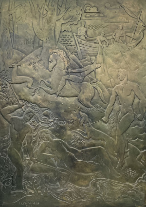 Image for Lot Plaster Relief Depicting Classical Sporting Figures