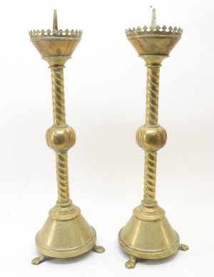 Image for Lot Pair Continental Pricket Altar Candlesticks 17th