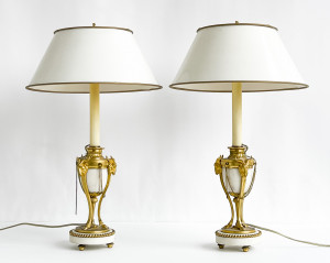 Image for Lot Pair of Louis XVI Ormolu-Mounted Marble Cassolettes, mounted as lamps