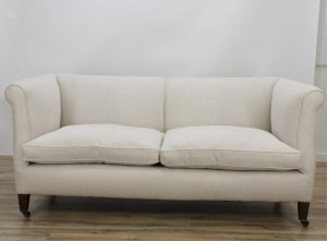 Image for Lot Modern Mahogany Upholstered Sofa
