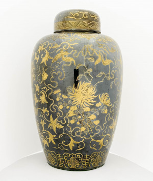 Image for Lot Chinese Mirror-Black and Gilt-Decorated Porcelain Ginger Jar