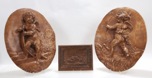 Image for Lot Pair Ceramic Putti Plaques Another