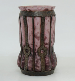 Image for Lot Attr. A. Delatte - Deco Iron Mounted Glass Vase