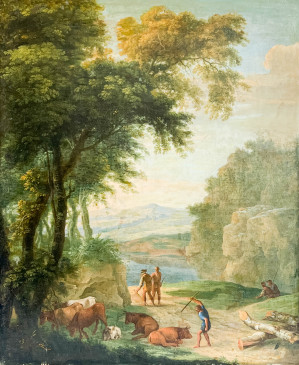 Image for Lot Continental School - Landscape with Figures and Livestock
