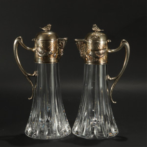 Image for Lot Pair of .950 Silver and Crystal Claret Jugs