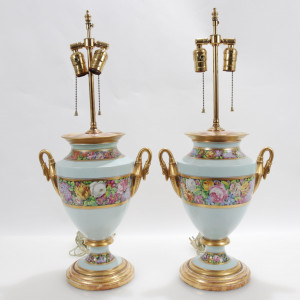 Image for Lot Pair of English Porcelain Vases as Lamps 19th C
