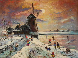 Image for Lot Antal Jancsek - Morning Skaters by the Windmill