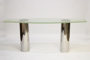 Image for Lot Pair 1970's Chrome &amp; Textured Glass Consoles