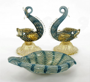 Image for Lot Pair Murano Glass Fish and Bowl
