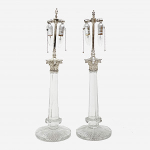 Image for Lot Corinthian Column Glass Lamps, Pair