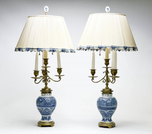 Image for Lot Dutch Delft Vases mounted as Lamps, Pair