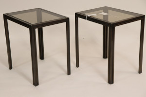 Image for Lot Pr 1970's Patinated Brass & Smoke Glass End Tables