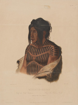 Image for Lot Charles Bodmer (attributed) - Mahsette-Kuiuab, Cheif, of the Cree Indians