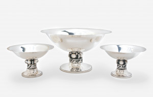 Image for Lot Alphonse La Paglia for International Sterling - Silver Center Piece with Pair of Tazzas
