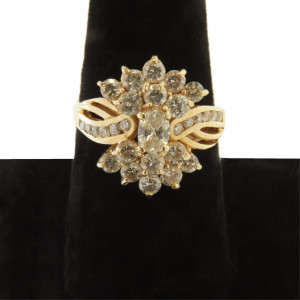 Image for Lot Diamond Cluster and 14k Gold Dinner Ring