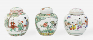 Image for Lot Group of Three Small Chinese Porcelain Ginger Jars and Covers