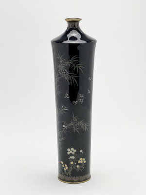 Image for Lot Japanese Slender Black Cloisonné Vase