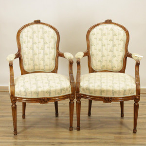 Image for Lot Pair Louis XVI Style Walnut Fauteuil
