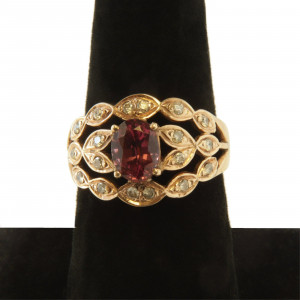 Image for Lot Garnet & Diamond Ring
