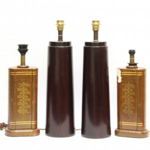 Image for Lot 4 Lamps; Mahogany &amp; Gilt Embossed Leather
