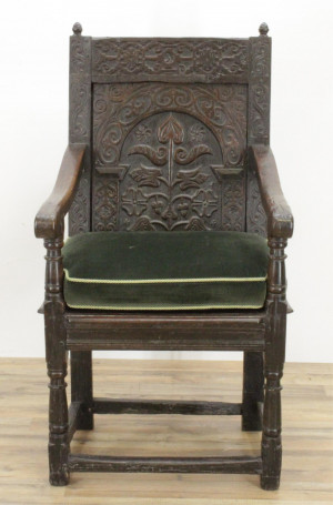 Image for Lot English Baroque Oak Wainscot Chair, 17th C.