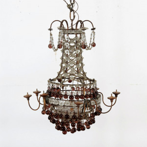 Image for Lot Classical Style Amber & Clear Glass Chandelier