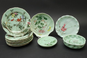 Image for Lot Six Kato Shubei II Celadon Bird and Flower Plates