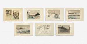 Image for Lot Group of 7 Japanese Woodblock Prints of Landscapes at Dusk