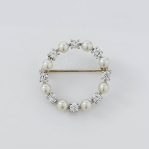 Image for Lot Diamond &amp; Pearl Open Circle Brooch