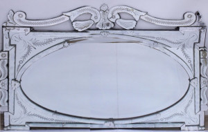 Image for Lot Venetian Etched Glass Overmantel Mirror