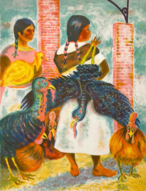Image for Lot Unknown Artist - Untitled (Native American women with chickens)