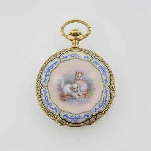 Image for Lot Tiffany &amp; Co Ladies Enamel Kitten Pocket Watch