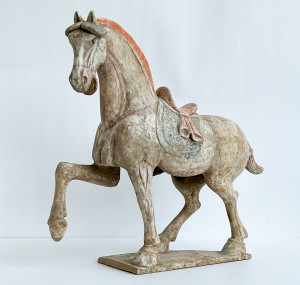 Image for Lot Chinese Painted Pottery Figure of a Prancing Horse
