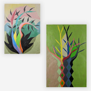 Image for Lot George T. Grant - Study for Metamorphasis (Pink Flower) and Mosaic Tree