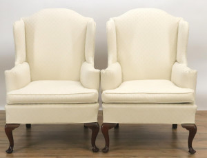 Image for Lot Pair of Queen Anne Style Wing Chairs
