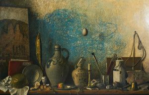 Image for Lot Robert Knaus - Untitled (Still life with hanging fish and egg)