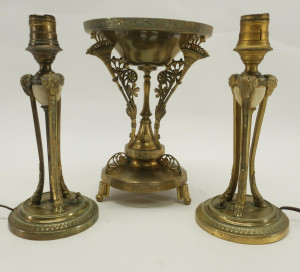 Image for Lot Pr Neo Classic Candlestick Lamps & Centerpiece