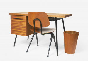 Image for Lot Modern desk, chair, and waste basket attributed to Muriel Coleman