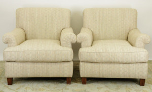 Image for Lot Pr Custom Club Chairs, Jed Johnson fabric