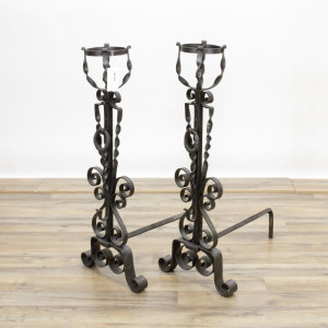 Image for Lot Pair of Tall Wrought Iron Andirons